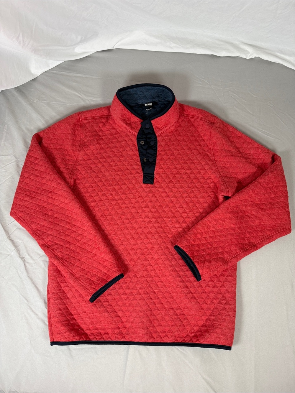 Marine Layer Quilted Red Pullover with Navy Trim
